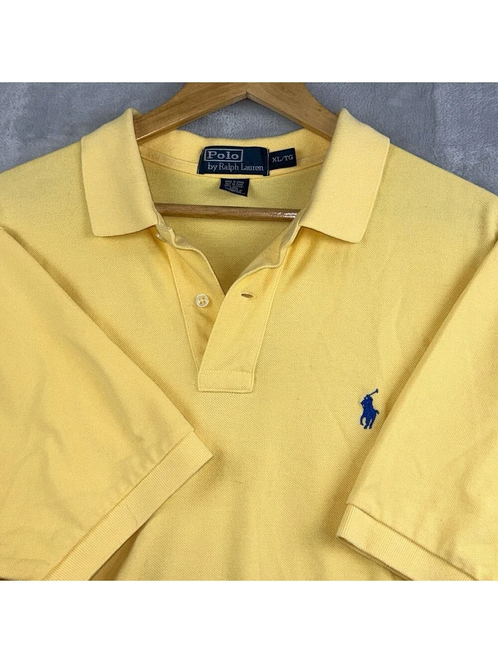 Polo Ralph Lauren Custom Fit Polo Shirt Mens XL Yellow Blue Pony Cotton Preppy